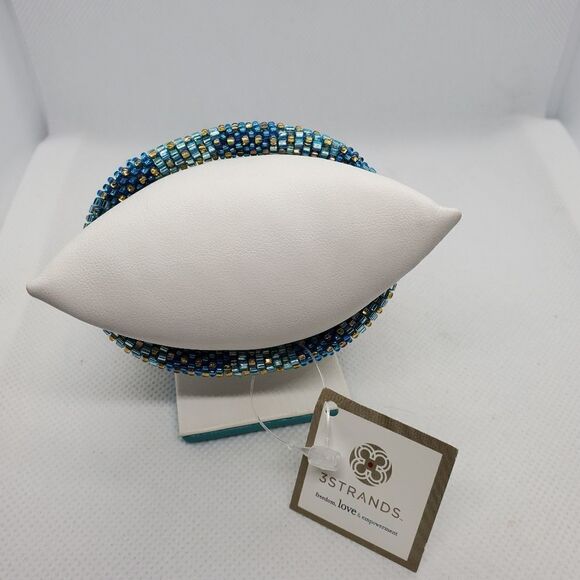 NWT 3 Strands Blue & Gold Colored Beaded Bracelet - Picture 4 of 5